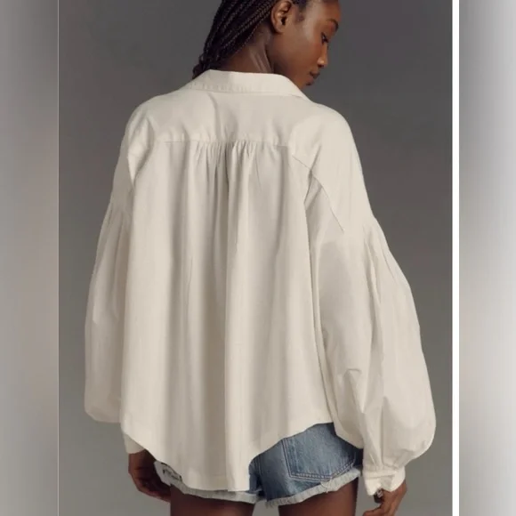 Anthropologie Ivory Maeve Balloon Collared Sleeved Yoke Top - Picture 3 of 10